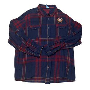 Born Fly 5X Plaid Button-Up Shirt Navy & Red Long Sleeve Mens Casual Cotton Blen